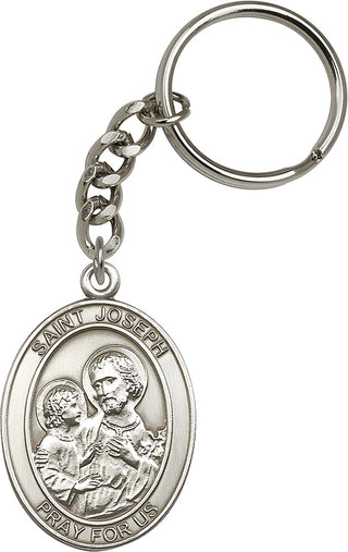 Silver Oxide Saint Joseph Keychain Engraved Catholic Saint Jewelry