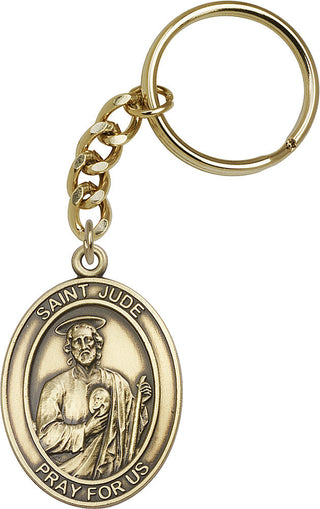 Silver Oxide Saint Jude Keychain Engraved Catholic Saint Jewelry