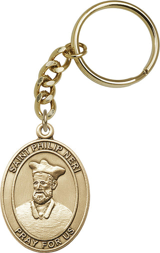 Gold Oxide Saint Philip Neri Keychain Engraved Catholic Saint Jewelry