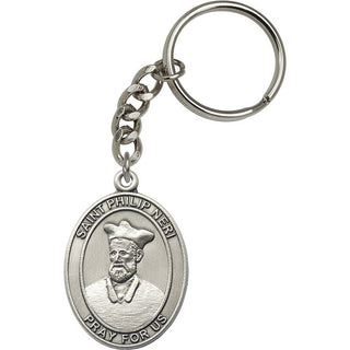 Saint Philip Neri Engravable Keychain - Silver Finish