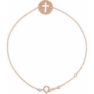14K Rose Pierced Cross Disc 7-8" Bracelet 