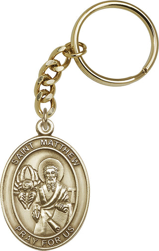 Gold Oxide Saint Michael the Archangel Keychain | Engravable