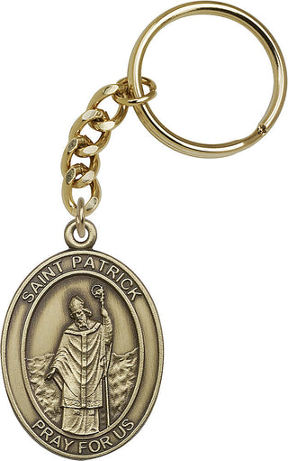 Gold Oxide Saint Patrick Keychain Engraved Catholic Saint Jewelry