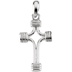 14K White 24.25x15 MM Tubular Cross Pendant