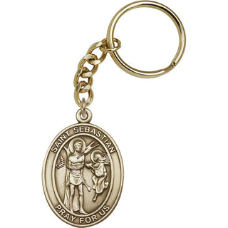 Saint Sebastian Engravable Keychain - Gold Tone