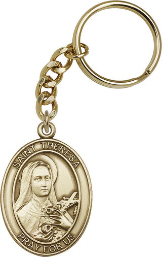 Gold Oxide Saint Theresa Keychain Engraved Catholic Saint Jewelry