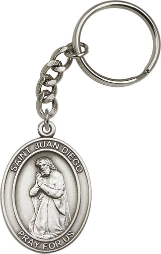 Silver Oxide Juan Diego Keychain Engraved Catholic Saint Jewelry
