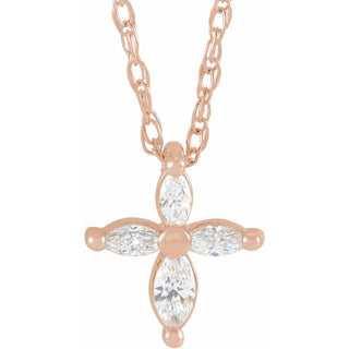 14K Rose 1/6 CTW Natural Diamond Cross 16" Necklace