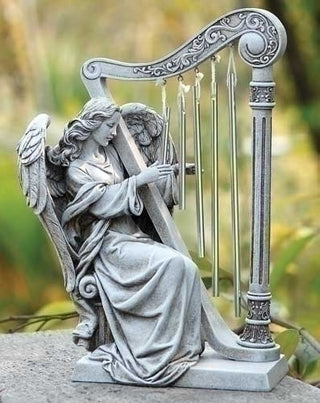 10"H Angel With Harp Chimes