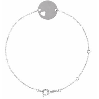 14K White Engravable Pierced Heart Disc 7-8" Bracelet
