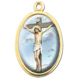 Gold Oval Crucifixion Picture Medal 10-Pack