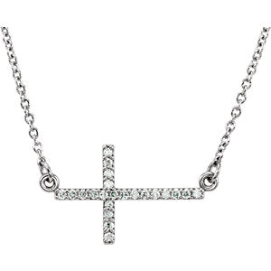 14K White 1/8 CTW Diamond Sideways Cross 16-18" Necklace