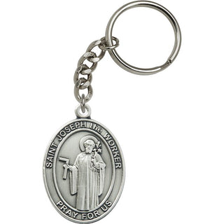 Saint Joseph the Worker Engravable Keychain - Silver Finish
