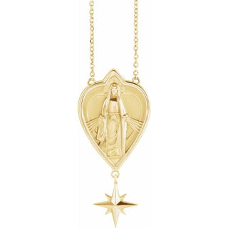 14K Yellow 23.8x15.7 mm Miraculous Mary 16" Necklace