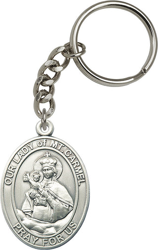 Silver Oxide Our Lady of Mount Carmel/Scapular Keychain Engraved Catholic Saint Jewelry
