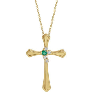 14K Yellow 1-Stone 1/8 CTW Natural Diamond Semi-Set Family Cross 16-18" Necklace