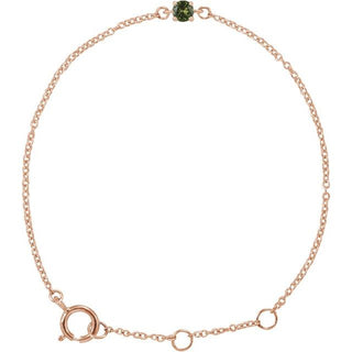 14K Rose Imitation Peridot Youth Birthstone 4 1/2-5 1/2" Bracelet