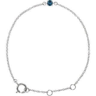 14K White Imitation Blue Zircon Youth Birthstone 4 1/2-5 1/2" Bracelet