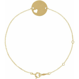 14K Yellow Engravable Pierced Heart Disc 7-8" Bracelet