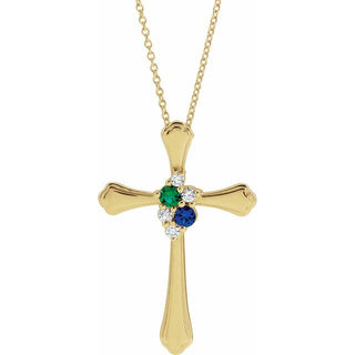 14K Yellow 2-Stone 1/8 CTW Natural Diamond Semi-Set Family Cross 16-18" Necklace