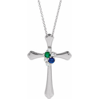 14K White 2-Stone 1/8 CTW Natural Diamond Semi-Set Family Cross 16-18" Necklace