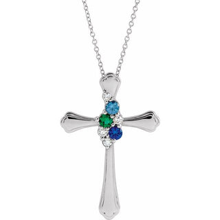 Sterling Silver 3-Stone 1/8 CTW Natural Diamond Semi-Set Family Cross 16-18" Necklace