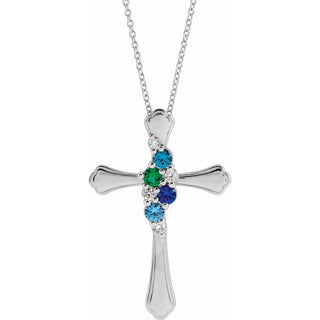 14K White 4-Stone 1/8 CTW Natural Diamond Semi-Set Family Cross 16-18" Necklace
