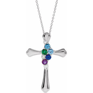 Platinum 5-Stone .08 CTW Natural Diamond Semi-Set Family Cross 16-18" Necklace