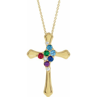 14K Yellow 6-Stone .08 CTW Natural Diamond Semi-Set Family Cross 16-18" Necklace