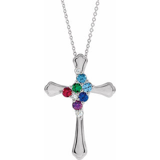 14K White 6-Stone .08 CTW Natural Diamond Semi-Set Family Cross 16-18" Necklace