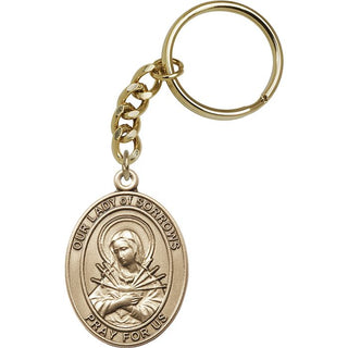 Our Lady of Sorrows Engravable Keychain - Gold Tone