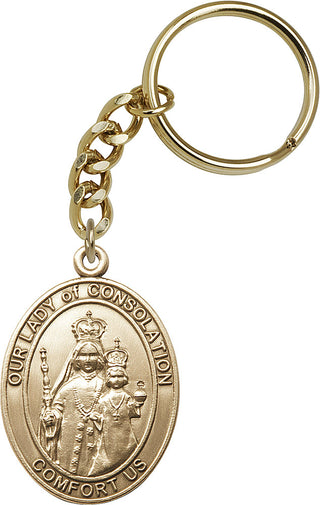 Gold Oxide Our Lady of Consolation Keychain Engraved Catholic Saint Jewelry