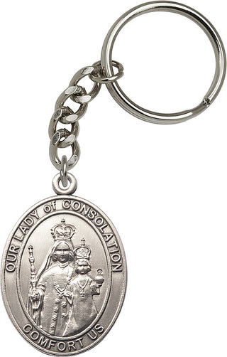 Silver Oxide Our Lady of Consolation Keychain Engraved Catholic Saint Jewelry