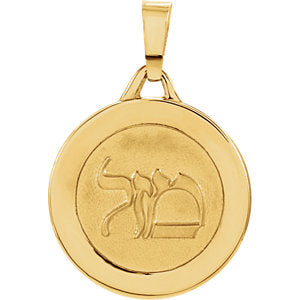 14K Gold 15 MM Round Mazel Good Luck Medal