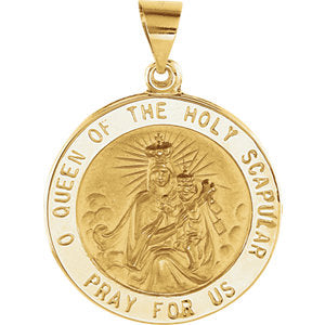 14K Gold 22x22 MM Round Hollow Scapular Medal