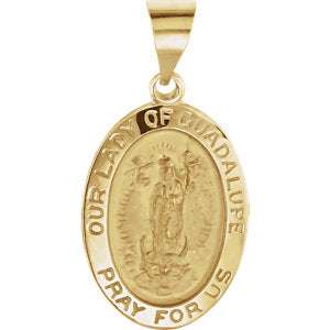 14K Gold 19x13.5 MM Oval Hollow Our Lady of Guadalupe Medal