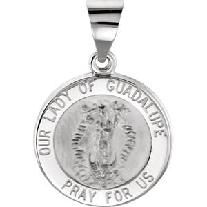 14K White 15 MM Round Hollow Our Lady of Guadalupe Medal