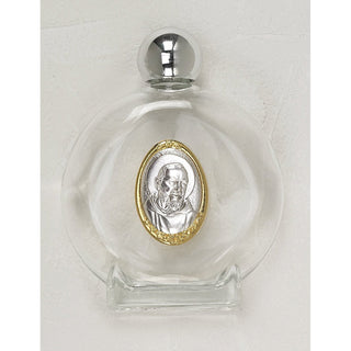 3-pack - Large 4 oz Saint/Padre Pio Glass Holy Water Bottle with Two Tone Medal