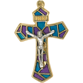 Bulk 1-1/4 inch Purple/Blue Enameled Gold Tone Crucifix
