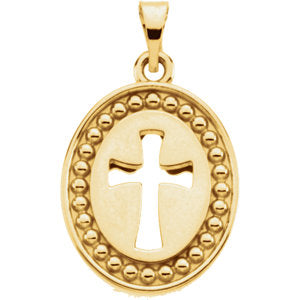 14K Gold 16x13.5 MM Beyond the Cross Reversible Cross & Dove Pendant