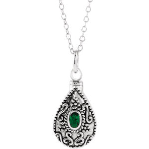 Sterling Silver May Birthstone Tear Ash Holder 18" Necklace