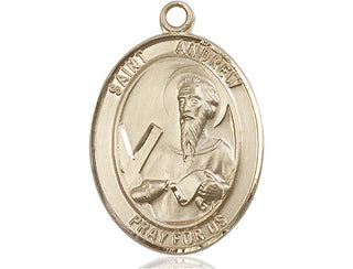 14kt Gold Saint Andrew the Apostle Medal Engraved Catholic Saint Jewelry
