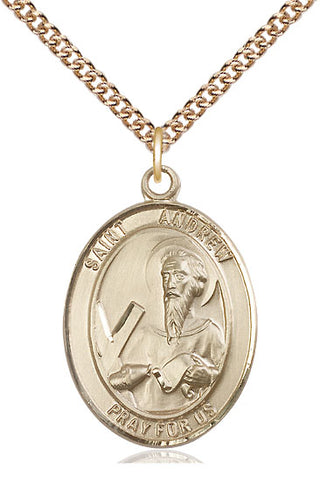 14kt Gold Saint Andrew the Apostle Medal Engraved Catholic Saint Jewelry