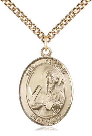14kt Gold Saint Andrew the Apostle Medal Engraved Catholic Saint Jewelry