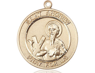 14kt Gold Saint Andrew the Apostle Medal Engraved Catholic Saint Jewelry