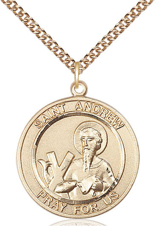 14kt Gold Saint Andrew the Apostle Medal Engraved Catholic Saint Jewelry