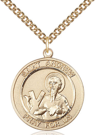 14kt Gold Saint Andrew the Apostle Medal Engraved Catholic Saint Jewelry