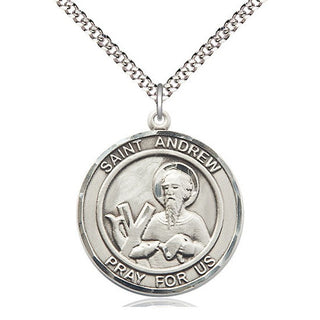 Pewter Saint Andrew the Apostle Medal Catholic Jewelry Engraved Catholic Saint Jewelry
