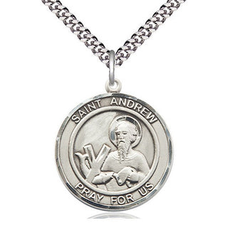 Pewter Saint Andrew the Apostle Medal Catholic Jewelry Engraved Catholic Saint Jewelry