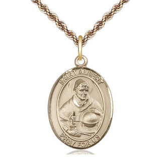 14kt Gold Saint Albert the Great Medal Engraved Catholic Saint Jewelry